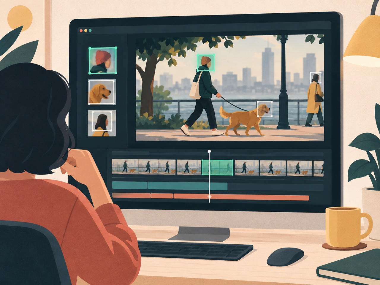 Illustration of reviewing faces in a video editing screen