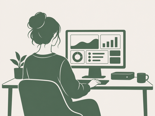 Mac miniでRabbit Monitorを操作する女性のイラスト